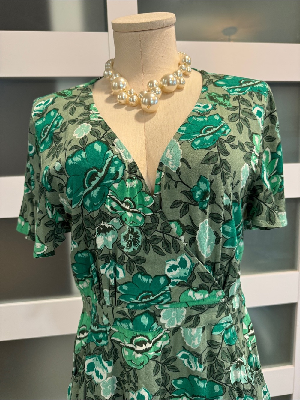 Spell Green flouncy Summer Floral Wrap Mini Dress in Medium - Picture 5 of 17